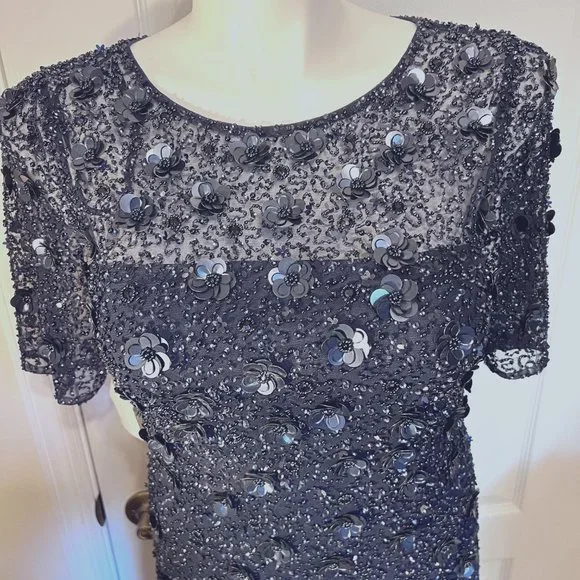 Adrianna Papell Navy Sequin Dress - Picture 9 of 16